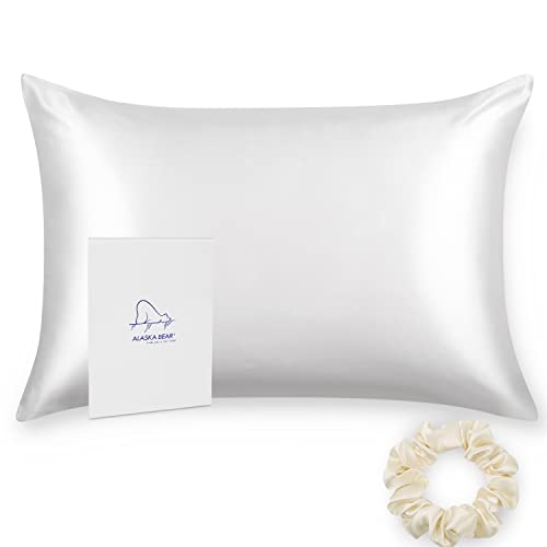 ALASKA BEAR 100% 19 Momme Mulberry Silk Pillowcase, 37x48 cm, Both Sides with Mulberry Silk, 600...
