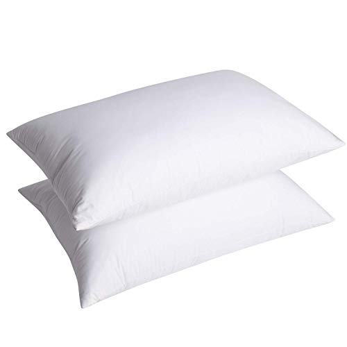 Pack of Two White Goose Feather Pillows with 100% Cotton Fabric - 48 x 74cm, Medium Firm
