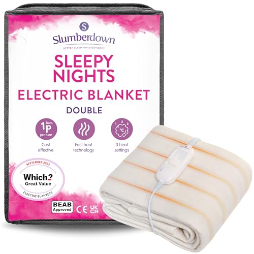 Slumberdown Sleepy Nights Electric Blanket Double - Warm & Cosy 3-Heat Settings BEAB Approved Heated...