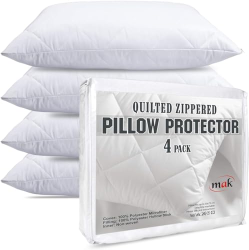 mak - Pillow Protectors Pack Of 4 Quilted Pillow Cases Protector Zippered Enclosure White 75x50 cm