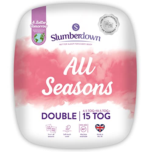 Slumberdown All Seasons 15 Tog Double Duvet - 4.5 Tog Cool Summer Plus 10.5 Tog All Year Round 3 in...