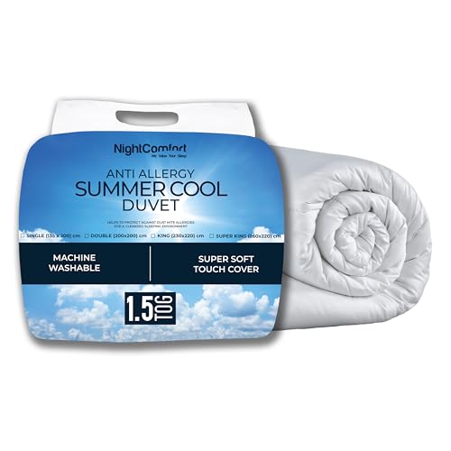 Night Comfort Summer Cool 1.5 Tog Anti-Allergy King Duvet - Breathable Premium Microfibre Cover with...