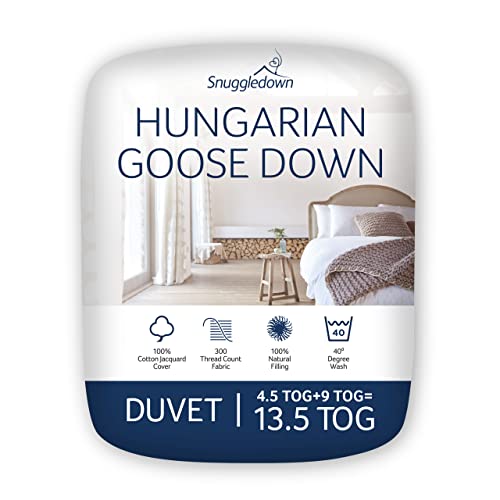 Snuggledown Hungarian Goose Down 13.5 Tog Double Duvet - 4.5 Tog Cool Summer Plus 9 Tog All Seasons...