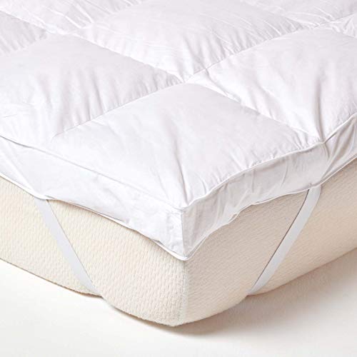HOMESCAPES White Goose Feather Mattress Topper 7cm Deep Extra Thick Bed Topper 100% Cotton Anti Dust...
