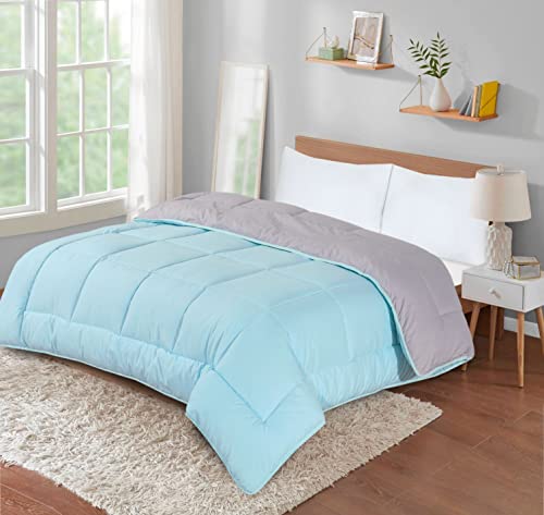 SleepyNights 13.5 tog Box Stitching Reversible Coverless Polycotton Duvet – Teal and Grey - Double