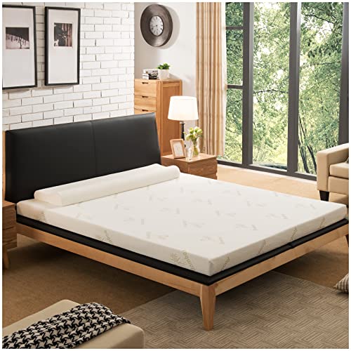 NOFFA Bamboo Mattress Topper UK Double, 2' Memory Foam Mattress Topper Includes Removable Cover with...
