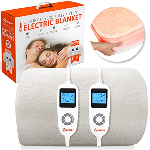 WÄRMER Luxury Electric Heated Blanket - Fully Fitted Double - Fleece Material - Dual Controllers -...